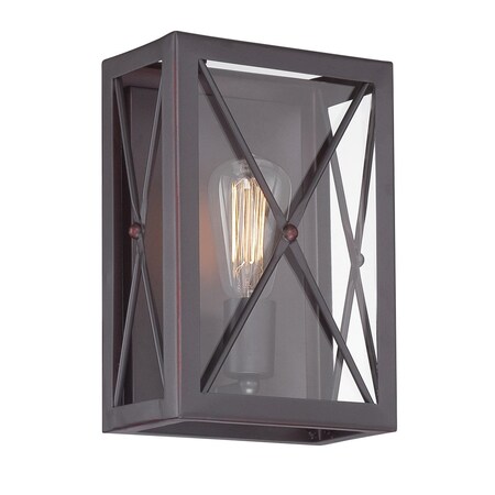 Designers Fountain High Line 7.5in 1-Light Satin Bronze Industrial Indoor Wall Sconce with Clear Glass Shade 87301-SB